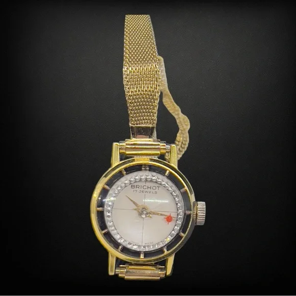 Vintage Brichot 17 Jewel Swiss Manuel Wind Watch & Gold Mesh Band